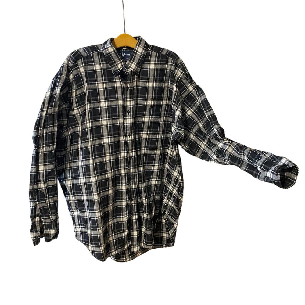 Vintage Ralph Lauren Blake Black & White Plaid Shirt Men’s L Made in Hong Kong